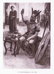 Un fantassin à une auberge, illustration de The Roman Soldier, 1928
