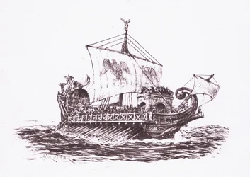 Patrouille de flotte : navires romains, illustration de The Roman Soldier, 1928