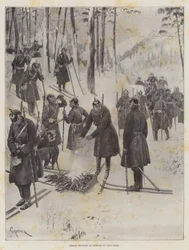 Infanterie allemande en exercice sur des raquettes
