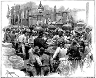Étal de glace au marché, Georgetown, Demerara, Guyana Guyane britannique, 1888