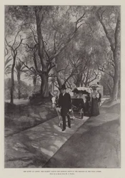 La Reine à Cimiez, Sa Majesté prenant sa Promenade Matinale dans les Jardins de la Villa Liserb