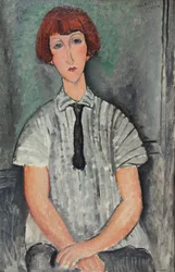 French :  Jeune Fille au corsage rayé Young Girl with a Striped Blouse