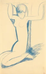 Caryatide bleue agenouillée