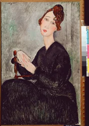 Portrait de Dedie Hayden. Femme vêtue de noir avec une expression mélancolique. Peinture par Amedeo Modigliani, 1918