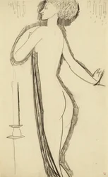 Femme nue debout de profil avec une bougie allumée, c. 1911