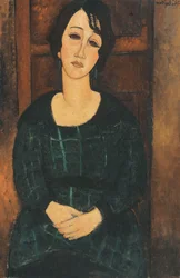 Femme en robe à carreaux
