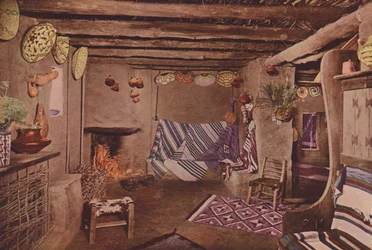 Intérieur de la maison Hopi, Grand Canyon, Arizona (photo couleur)
