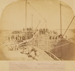 Maison de la porte sud du nouveau réservoir, Central Park, en construction