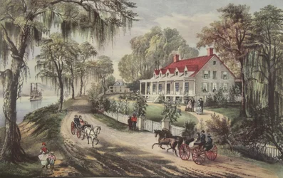 Une maison sur le Mississippi, pub. 1871, Currier & Ives