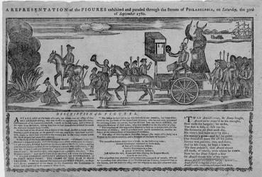 Une représentation des figures exposées et défilées dans les rues de Philadelphie le samedi 30 septembre 1780
