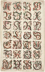 Alphabet, peinture Fraktur, c.1825-50
