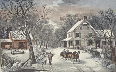 Homestead américain - Hiver, pub. 1868, Currier & Ives