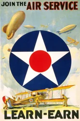 Affiche américaine « Rejoignez le service aérien Apprenez - gagnez. » éditée entre 1917 et 1920