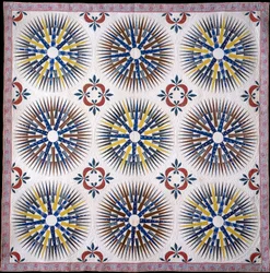 Quilt de boussole et feuille de noyer, vers 1860