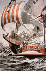 Arouji, frère de Barberousse, attaque les galères au trésor du pape Jules II, en 1504