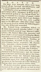Article du Boston Chronicle détaillant les événements du massacre de Boston, 5 mars 1770