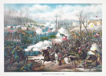 Bataille de Pea Ridge, Arkansas, pub. Kurz & Allison, 1889