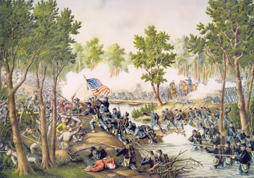 Bataille de Spottsylvania, mai 1864, gravée par Kurz & Allison