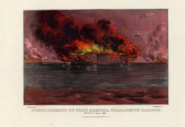 Bombardement de Fort Sumter, port de Charleston, 12 et 13 avril 1861, pub. par Currier & Ives, vers 1861