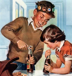 Garçon et fille profitant joyeusement de boissons gazeuses