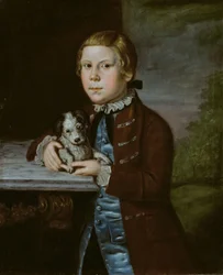 Garçon de la famille Hallett avec un chien