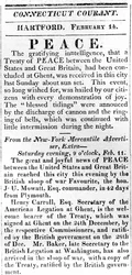 Affiche annonçant la paix entre les États-Unis et la Grande-Bretagne après la guerre de 1812, imprimée dans le Connecticut Courant, 1815
