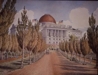 Bâtiment du Capitole, Washington DC, USA, vers 1845 (lithographie en couleur)