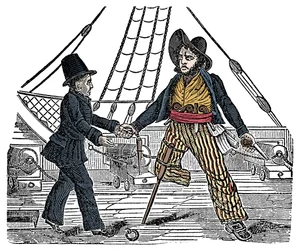 Le capitaine Mackra et le pirate à la jambe de bois Gravure de « The Pirates Own Book » 19ème siècle