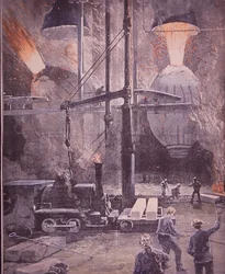Usines sidérurgiques Carnegie, convertisseurs Bessemer en pleine action, Pittsburgh, Pennsylvanie