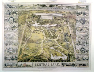Central Park, vue vers le nord depuis la 59ème rue, gravé par F. Hepperheimer, pub. par John Bachmann, New York, 1863