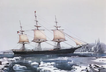 Clipper Ship Red Jacket dans la glace au large du Cap Horn lors de son passage de l