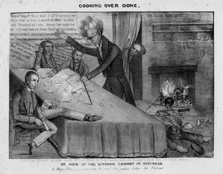 Cuisine trop cuite, ou, Vue de la cuisine en détresse, vers 1833