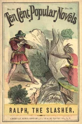 Couverture du livre « Ten cent popular novels - Ralph, the Slasher », No. 39. American News Company. Un Indien et un blanc en duel. Brûlure sd. début du 20e siècle.