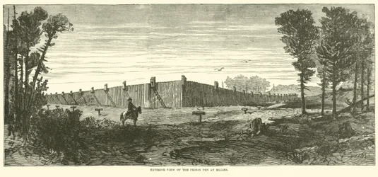 Vue extérieure de la prison de Millen, novembre 1864