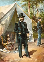 Le général Ulysses S. Grant devant sa tente pendant la guerre civile américaine, publié en 1892