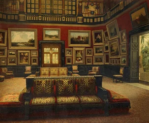 Grande salle, Hôtel Van der Bilt à New York, vers 1840, gravure en couleur