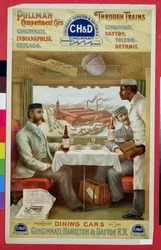 Intérieur des wagons-restaurants du chemin de fer Cincinnati, Hamilton et Dayton