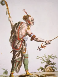 Guerrier iroquois avec une massue à tête de boule