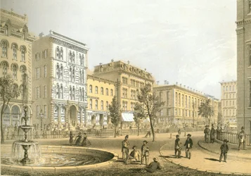 LaSalle Street depuis Courthouse Square, de Chicago Illustrated, avec descriptions littéraires par James W. Sheahan, publié par Jevne & Almini, Chicago, 1866-67