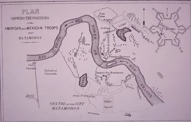 Guerre américano-mexicaine (1846-48), carte des troupes américaines près du Rio Grande et de Matamoros