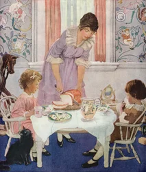 Mère tranchant du pain pour ses enfants