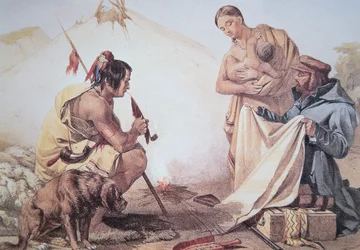 Échange de fourrures par les Amérindiens