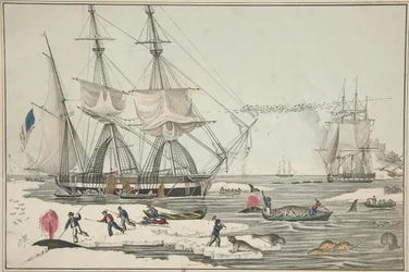 Pêche à la baleine en mer du Nord, pub. 1860