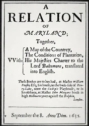Brochure sur la colonie du Maryland publiée par le deuxième Lord Baltimore