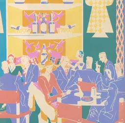 Clients à des tables dans un club de jazz Art Déco