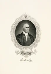 Portrait de Sam Houston avec une vue de la ville, vers 1855-1860 (gravure sur papier vélin)