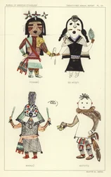 Powamu, So Wuqti, Masauu, Eototo (lithographie couleur)
