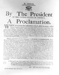Proclamation du président George Washington désignant le jeudi 19 février comme jour d