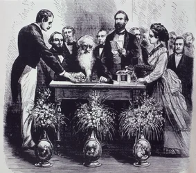 Le professeur Samuel Finley Breese Morse (1791-1872) expliquant le fonctionnement de son invention