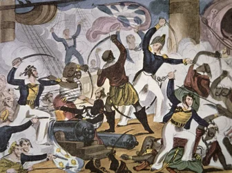 Marins de la Royal Navy abordant un navire pirate algérien, vers 1820